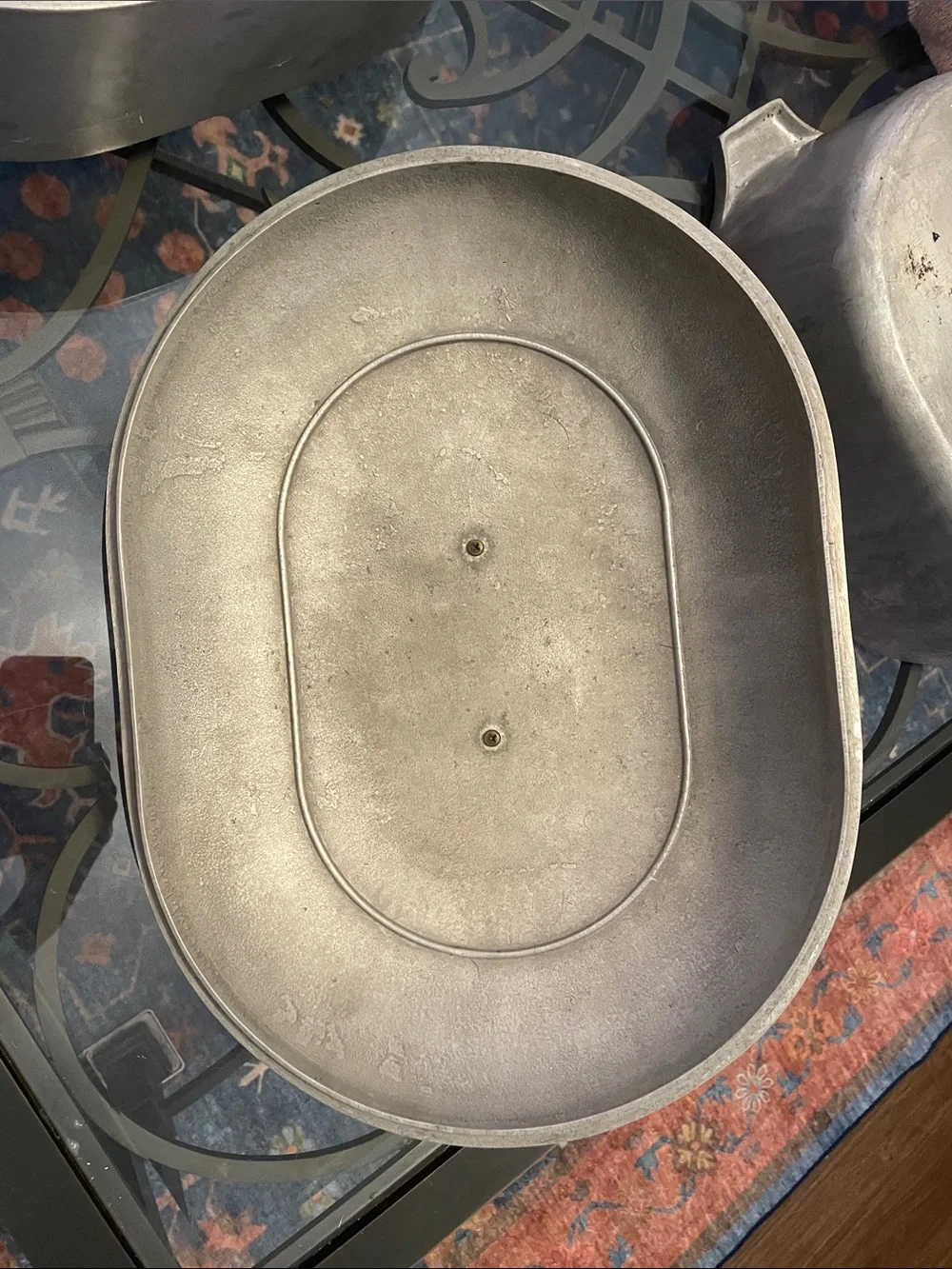 Vintage Cast Aluminum Oval Roaster + Lid — Unique Engraved “Forever” Emblem
